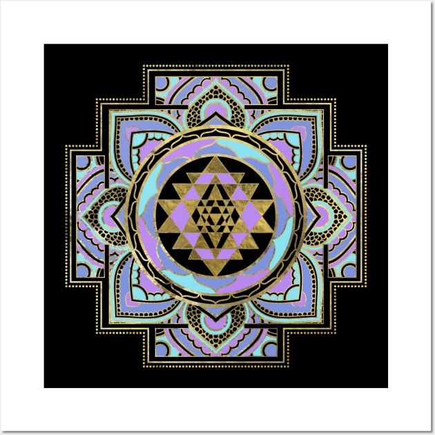 Golden Sri Yantra  / Sri Chakra in pastel lotus Wall Art by Nartissima